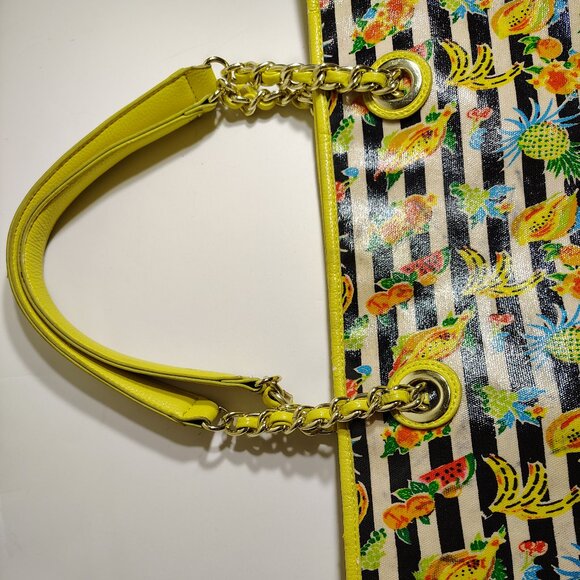 Betsey Johnson Banana Split Tote Bag Fruit Striped Yellow - Picture 4 of 16